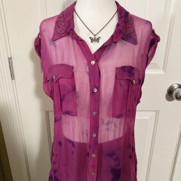 BUFFALO DAVID BITTON | Vintage Y2K Purple Two-tone Sheer Viscose Sleeveless Top - Picture 2 of 15
